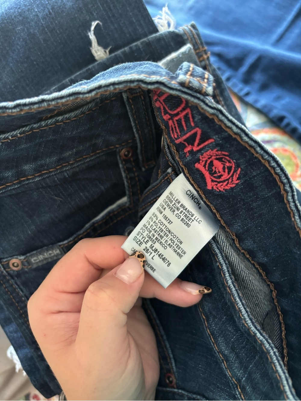 Cinch Women's Dark Indigo Bootcut Jeans with Red Embroidered Waistband